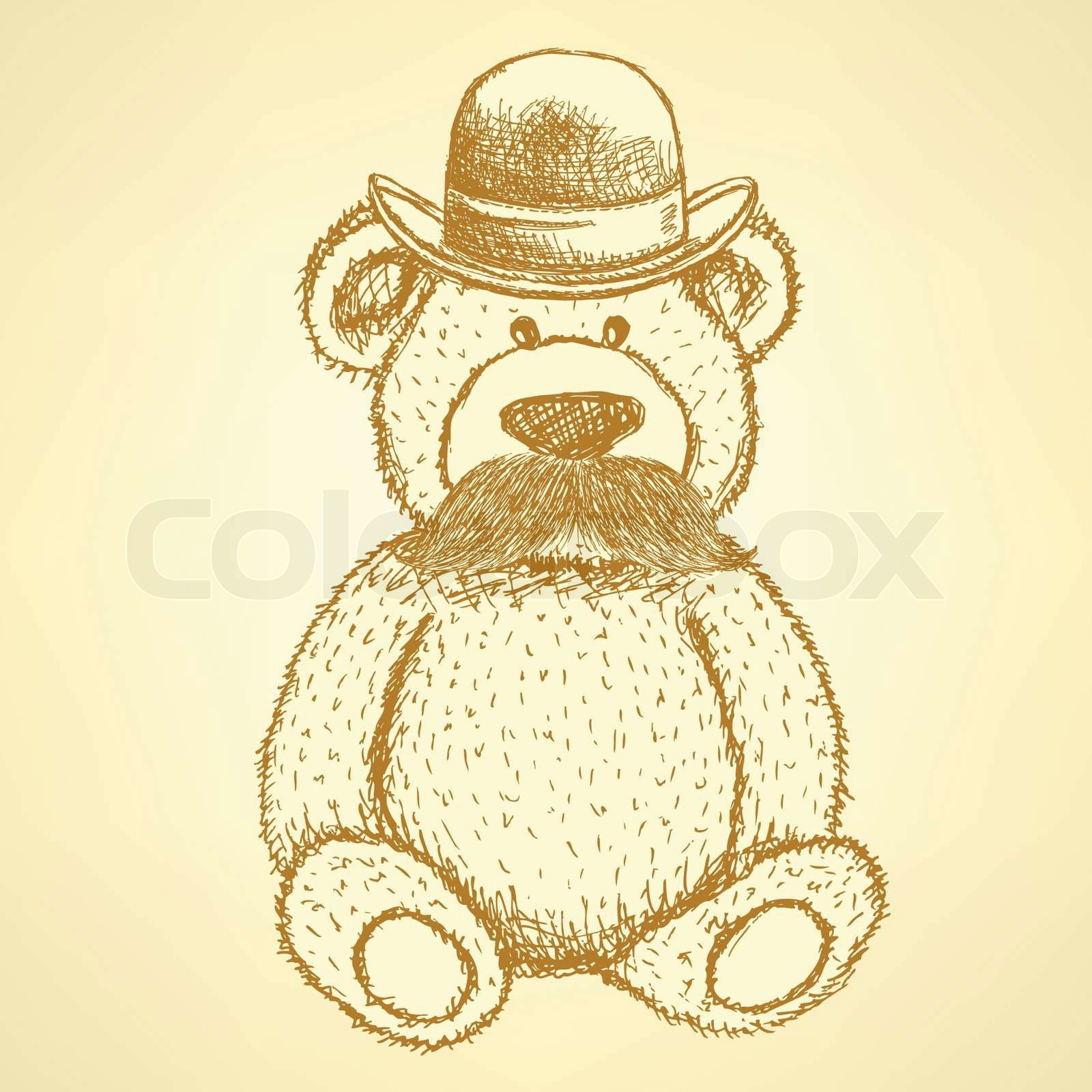 Sketch Teddy bear in hat with mustache vector vintage backg Colourbox