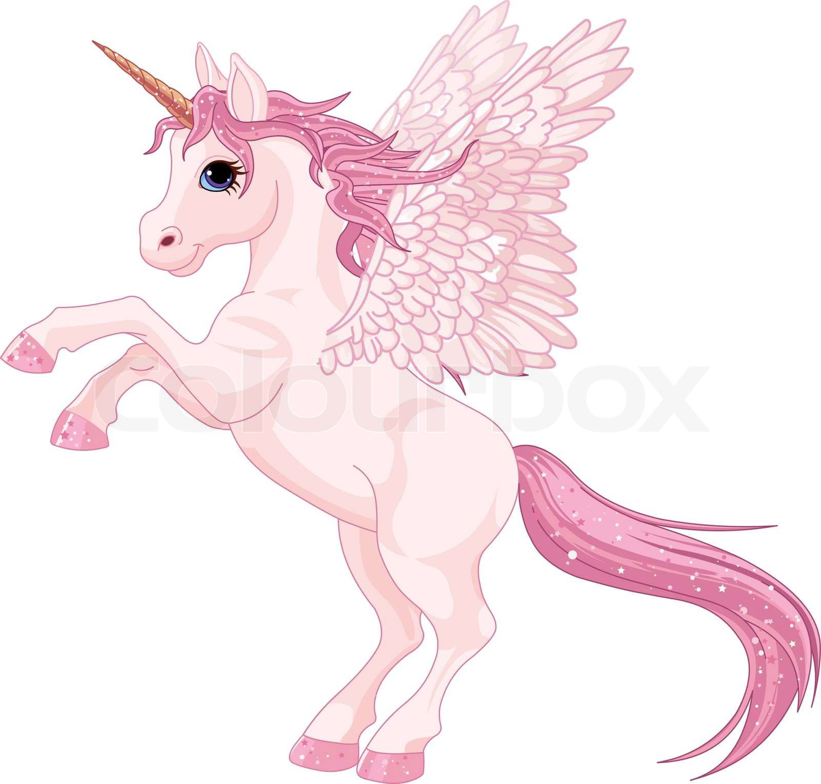 Illustration of beautiful pink Unicorn Pegasus Colourbox