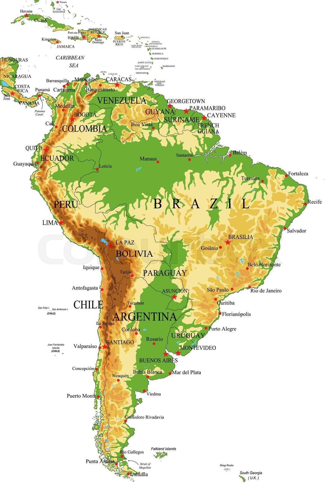 Highly Detailed Physical Map Of South America In Vector Form Colourbox COLOURBOX19948864