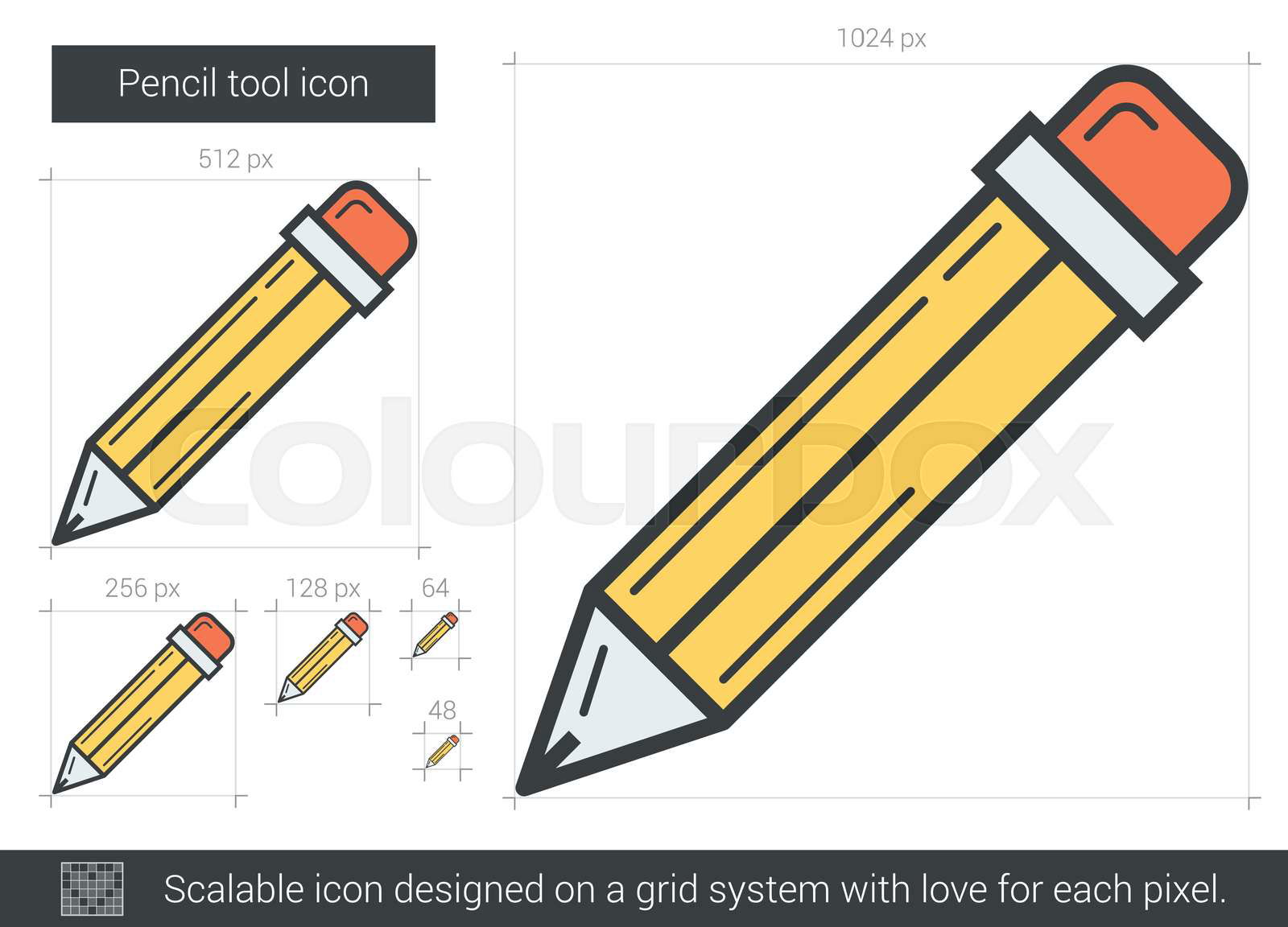 Pencil tool vector line icon isolated on white background. P Colourbox