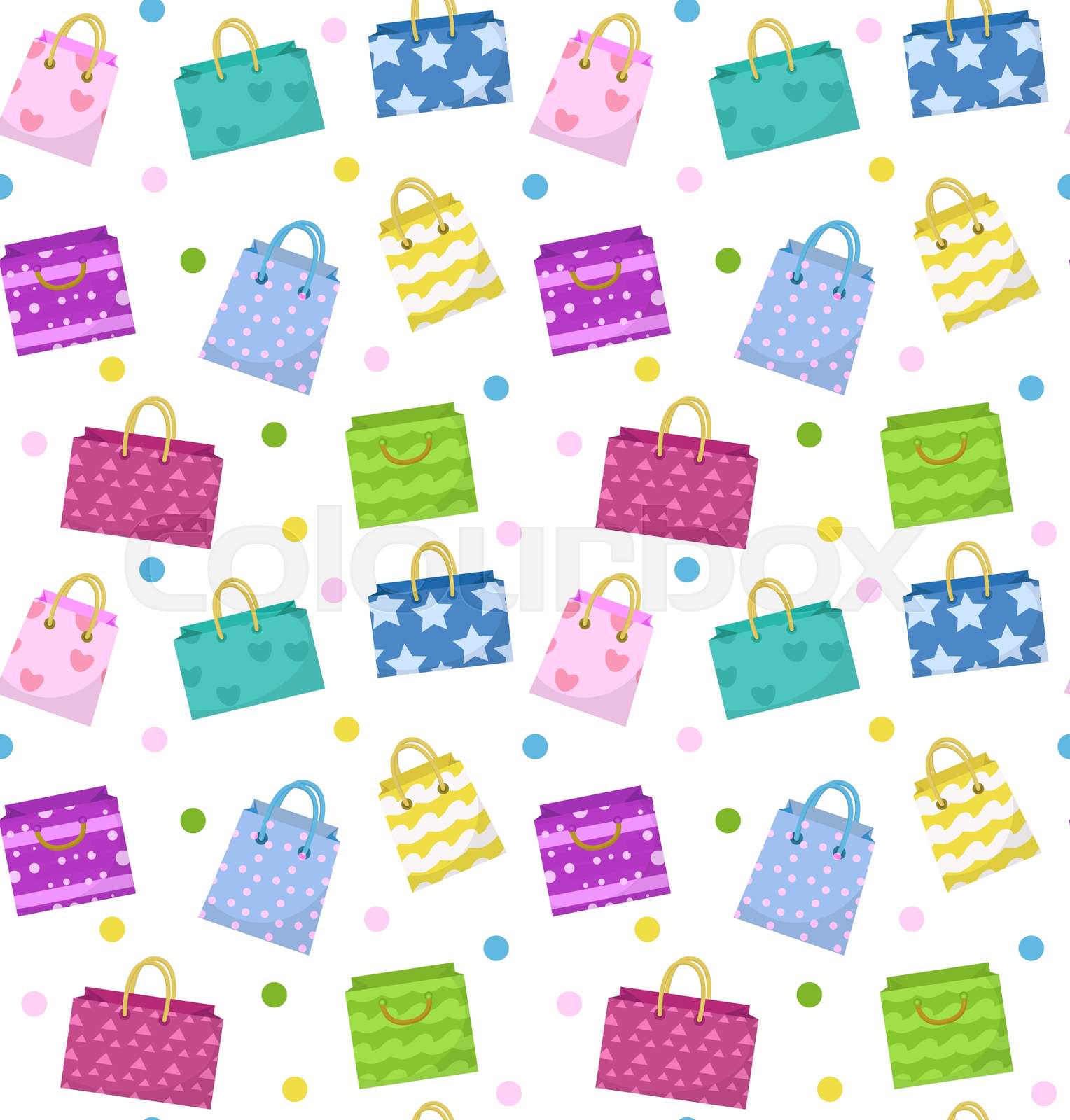 Cute shopping bag seamless pattern. Colorful shopping bags w Colourbox