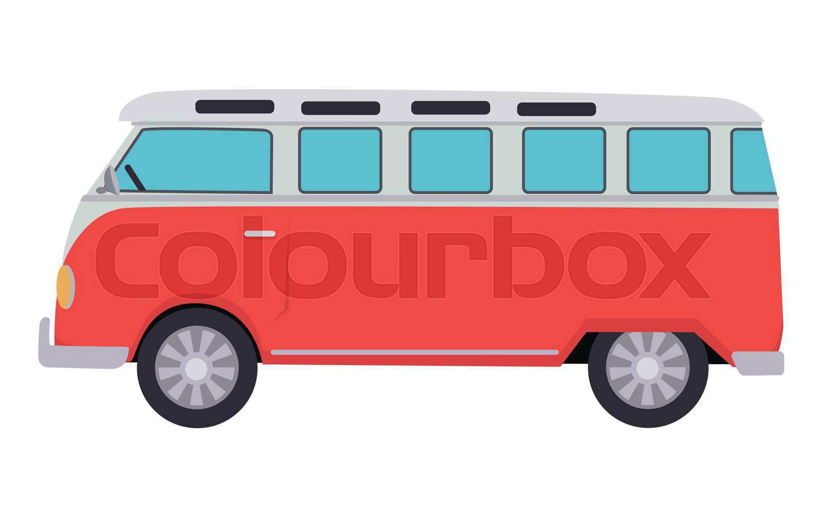 Retro travel red van icon. Surfer van. Vintage travel car. O Colourbox