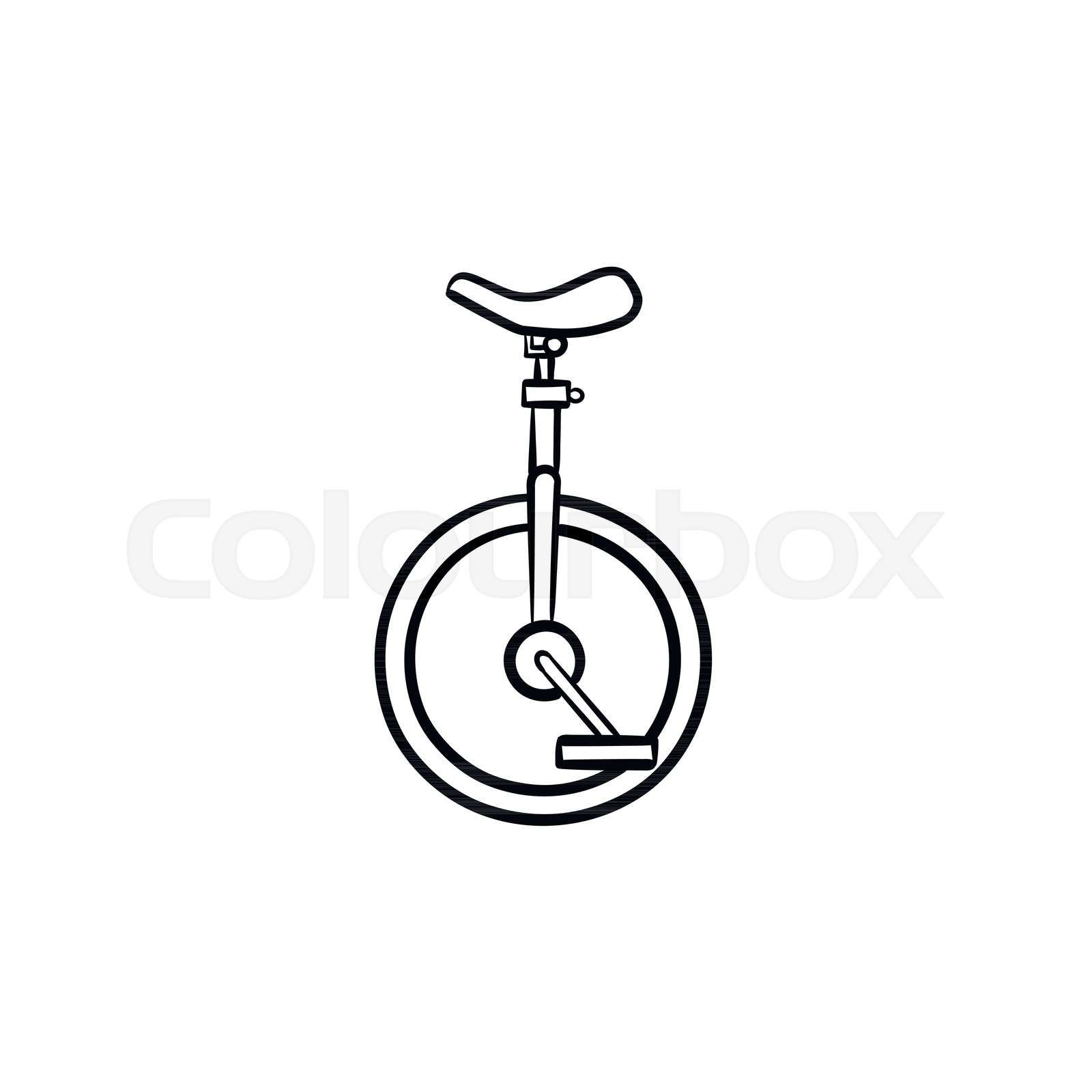 One wheel bicycle hand drawn outline doodle icon. Bicycle wi Colourbox