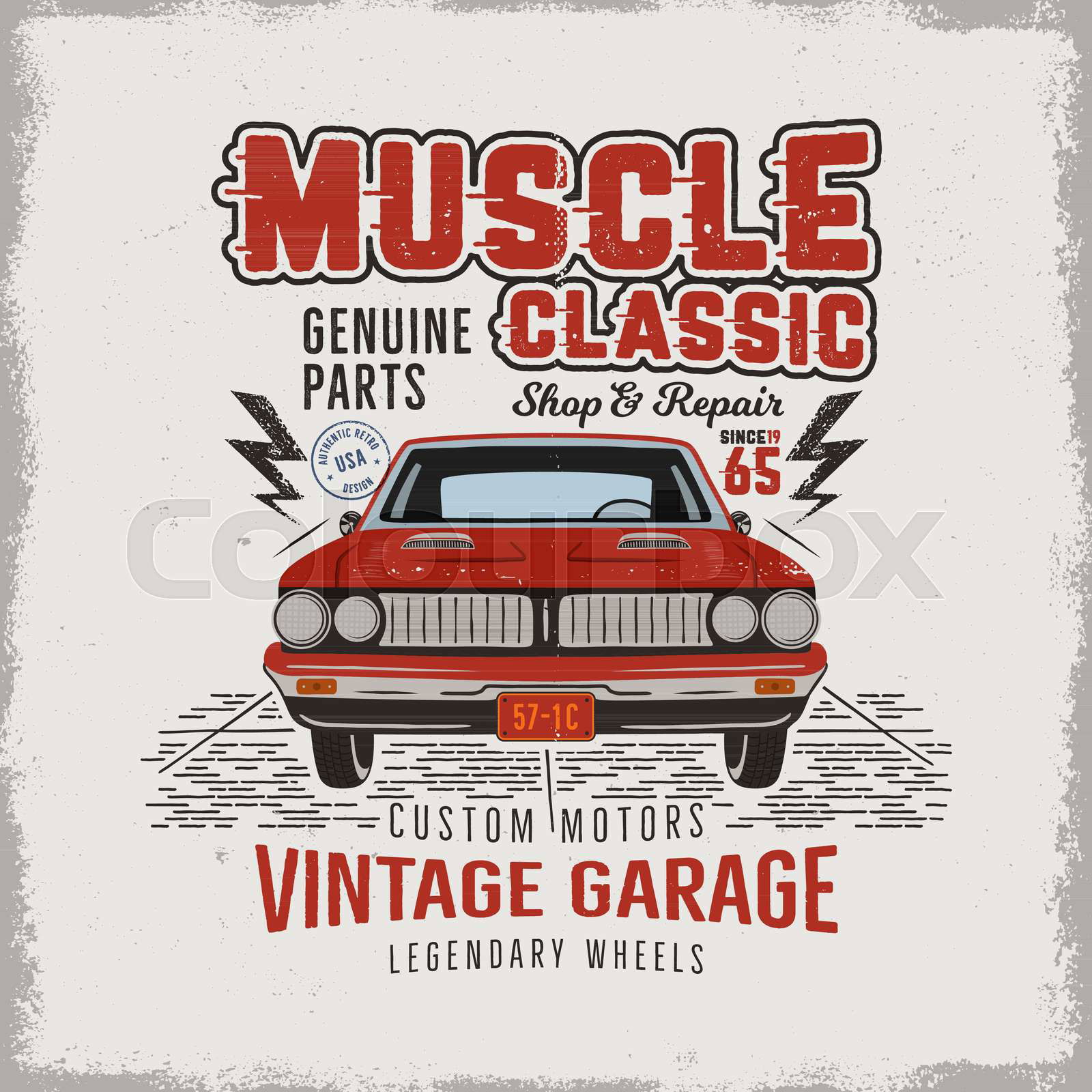 Vintage hand drawn classic muscle car t shirt design. Classi Colourbox