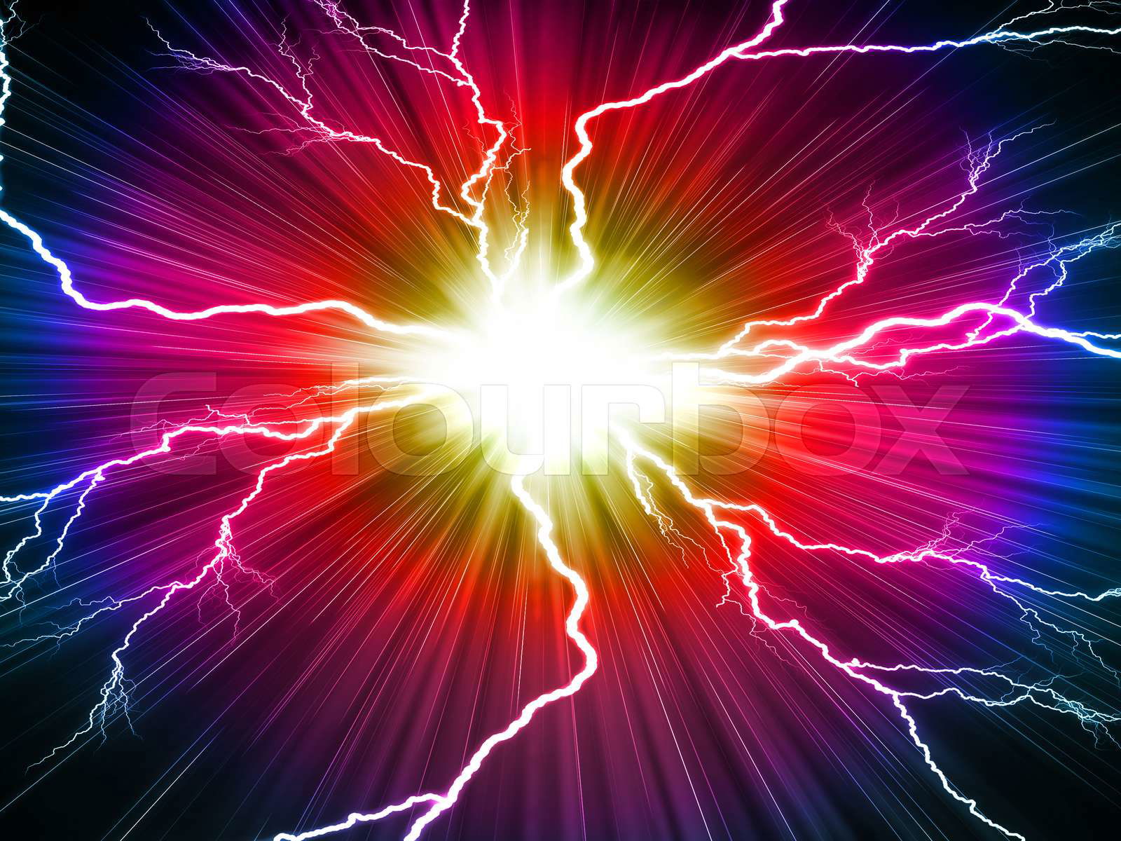 Electric flash of lightning on a red background Colourbox