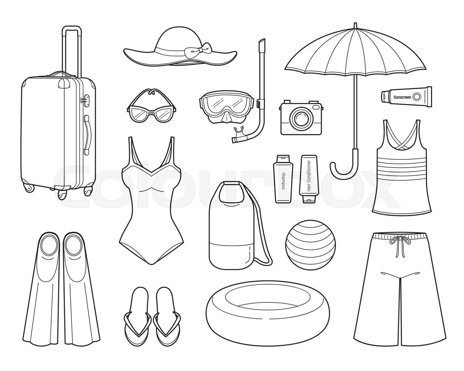 Clothes And Necessities For Summer Season Travel Trip Outlin Colourbox