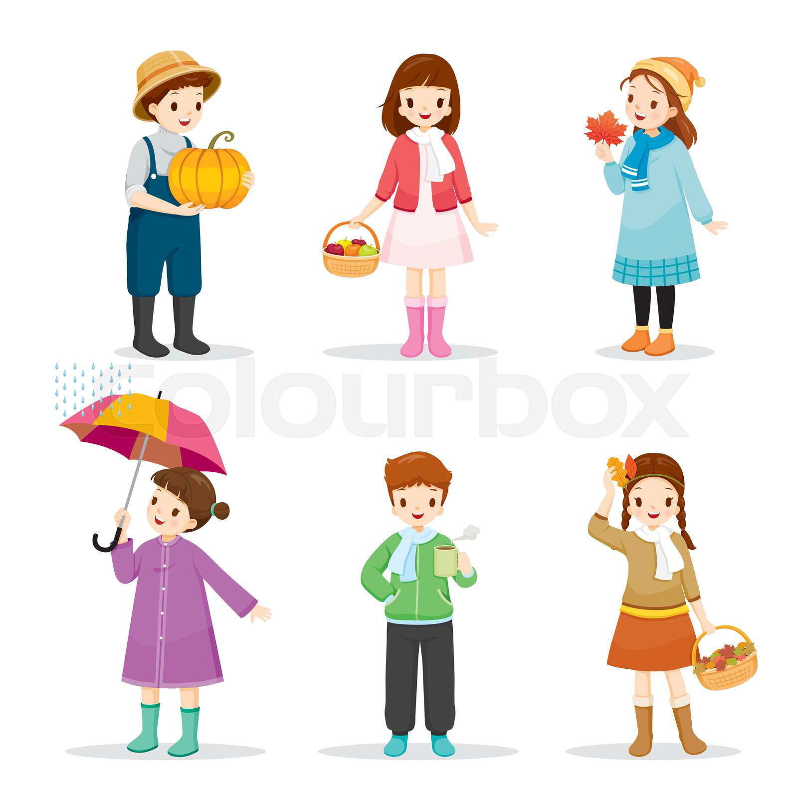 Set Of Children Wearing Different Clothes For Autumn Season Colourbox