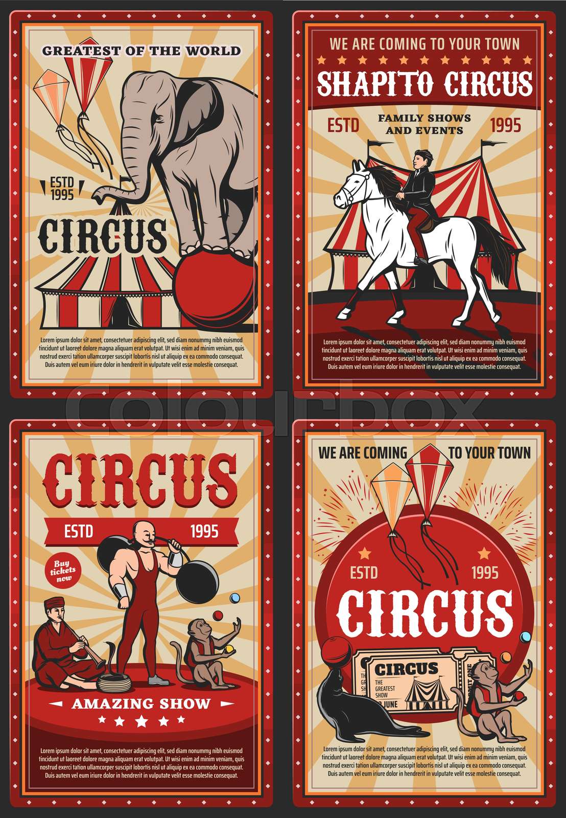 Circus and carnival vintage poster with retro big top tent Circus and carnival vintage poster with retro big top tent
