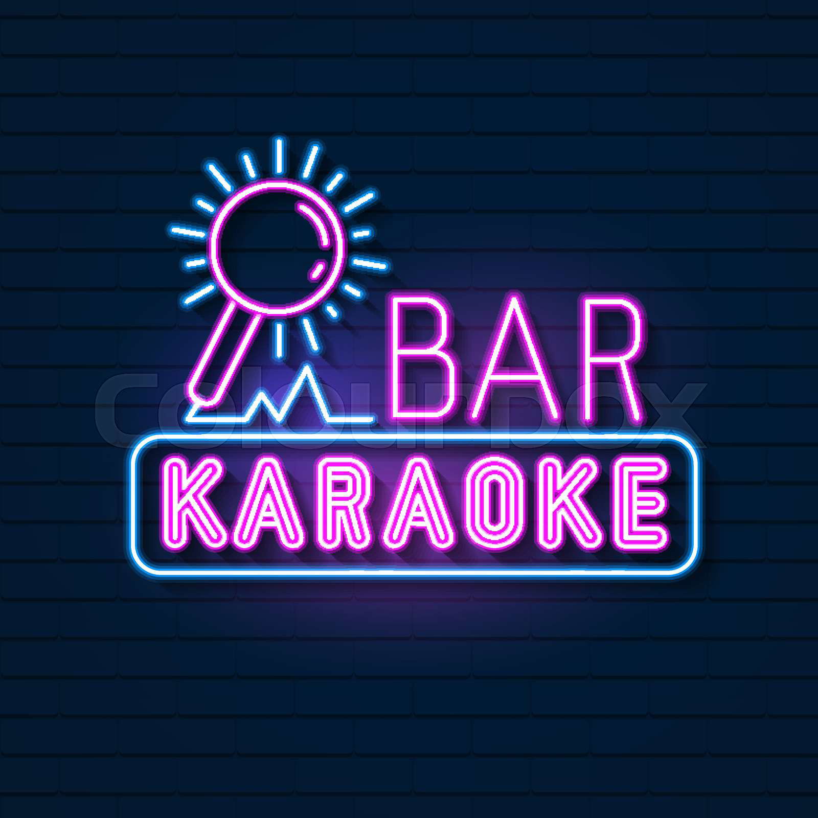 Karaoke Bar Neon Signboard. Led Neon Light Sign Display. Vec
