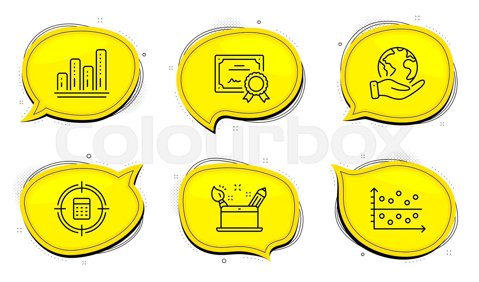 Calculator target dot plot and graph chart icons set creativity