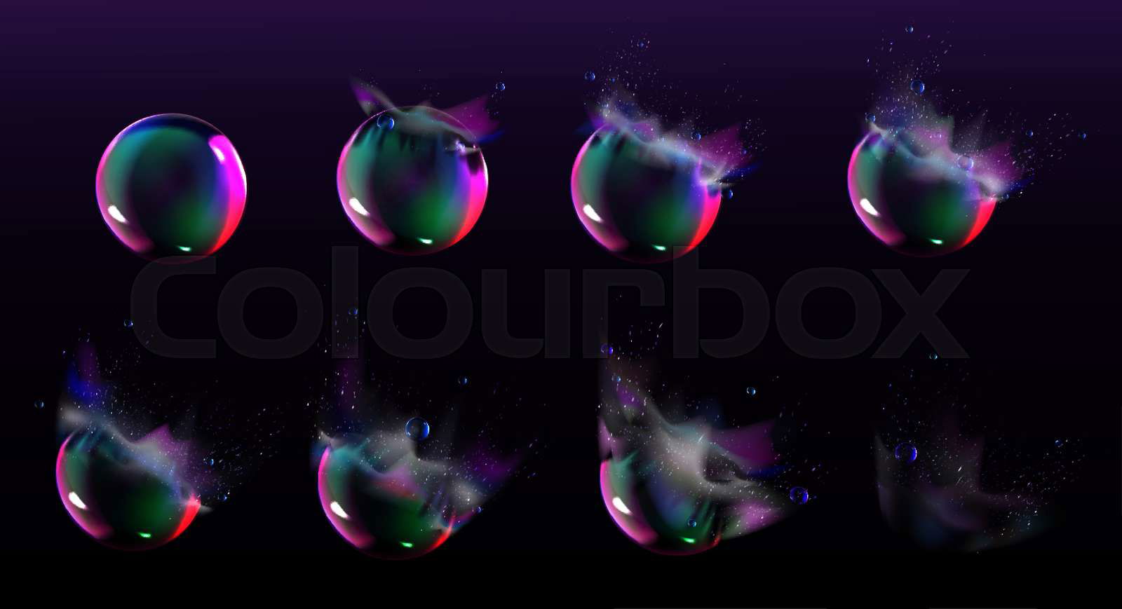 Soap bubble burst sprites for game or animation. Vector stor Colourbox