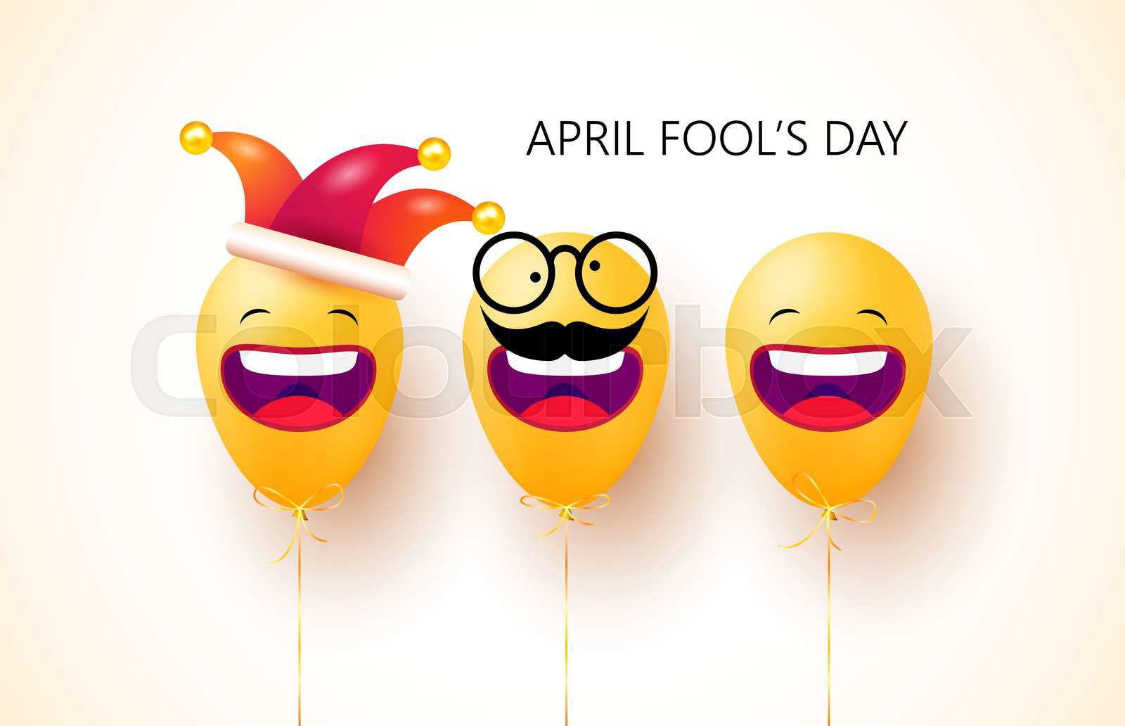 April fool's day. Happy face emoji balloons with jester hat April fool's day. Happy face emoji balloons with jester hat