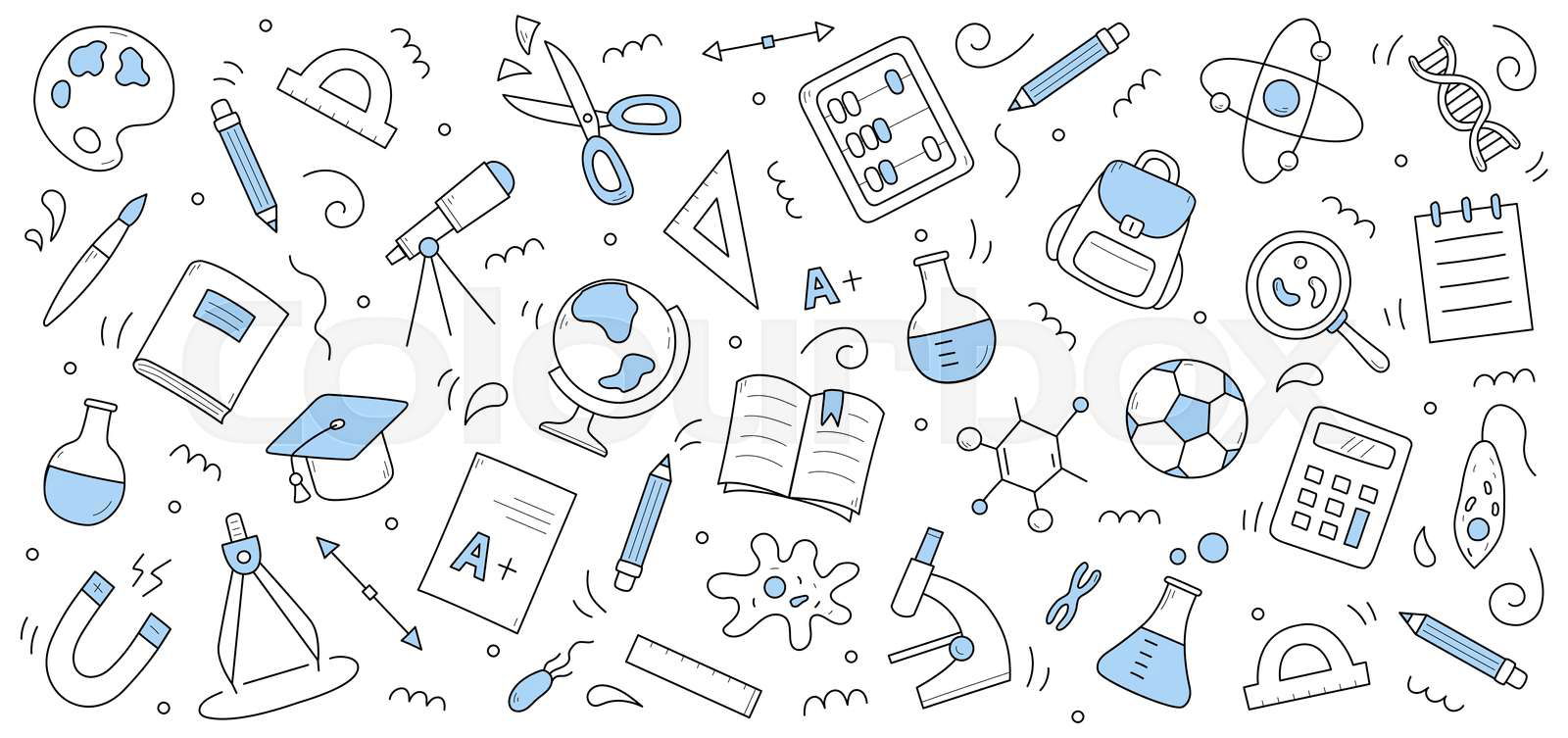 School and science doodle background with education signs. L Colourbox
