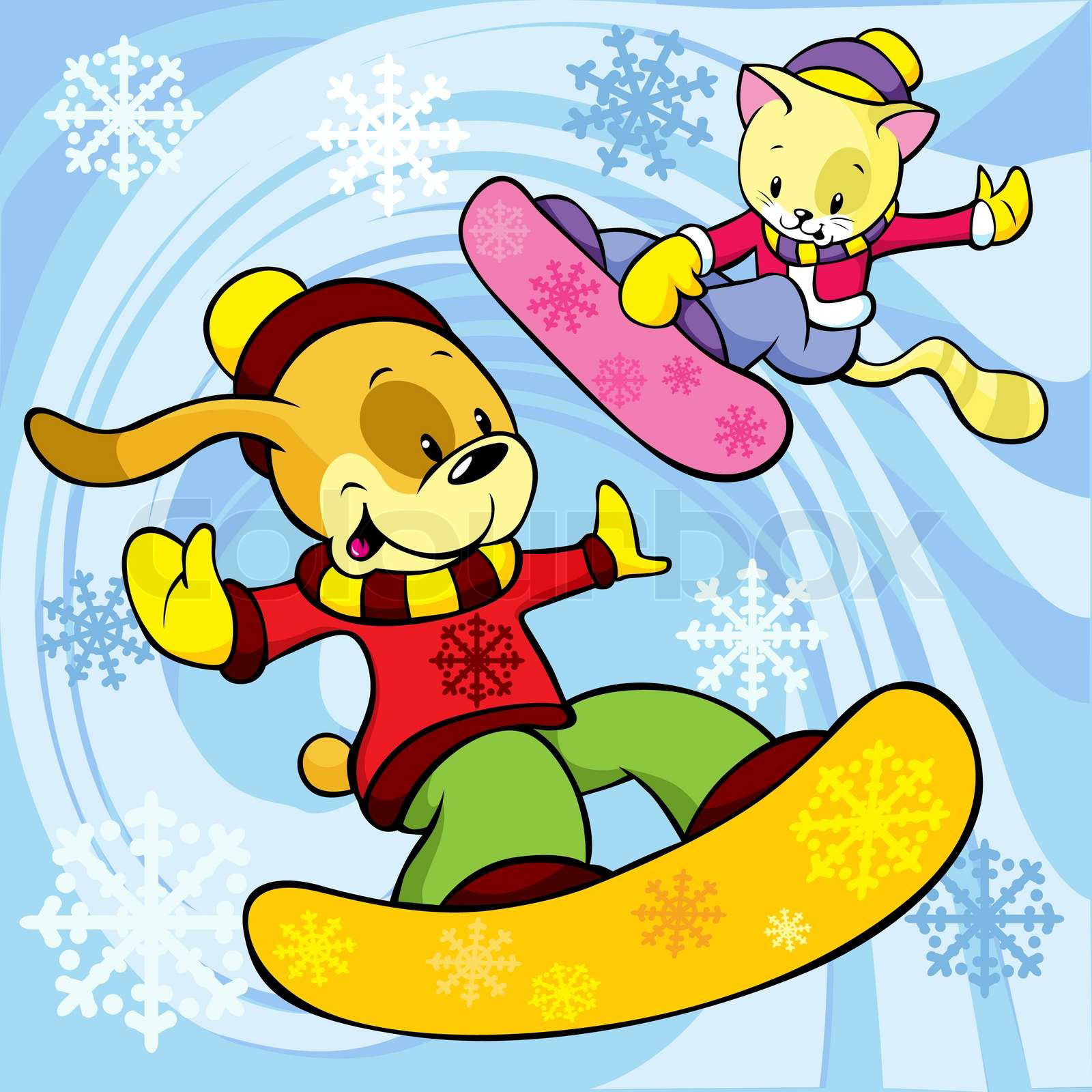 Snowboard cat and dog | Colourbox