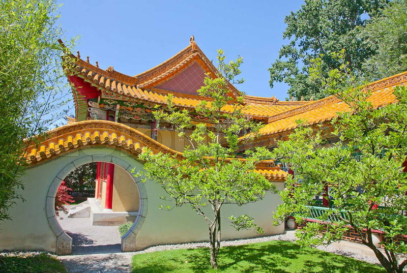 Traditional chinese garden with pavilion Stock image Colourbox
