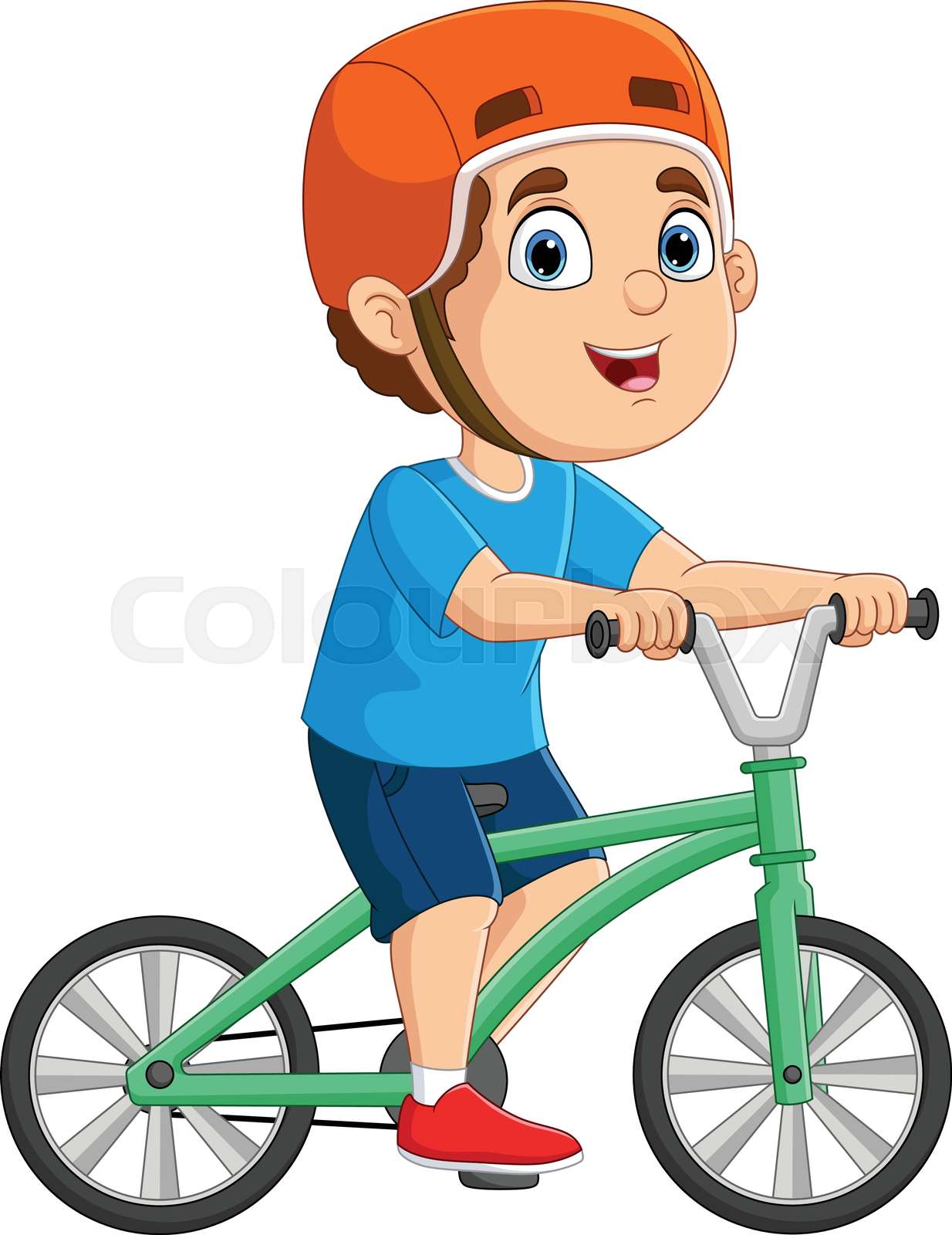 Vector illustration of Cute little boy cartoon riding bicycl Colourbox