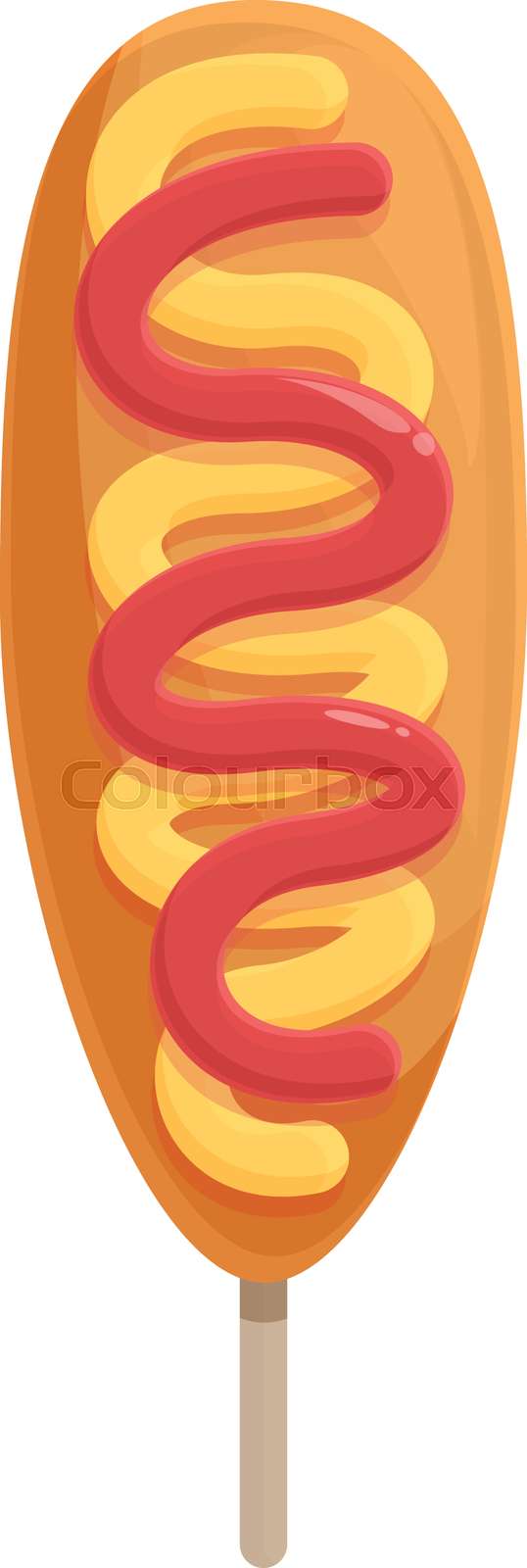 Ketchup corndog icon cartoon vector. Corn stick. Hot food Colourbox