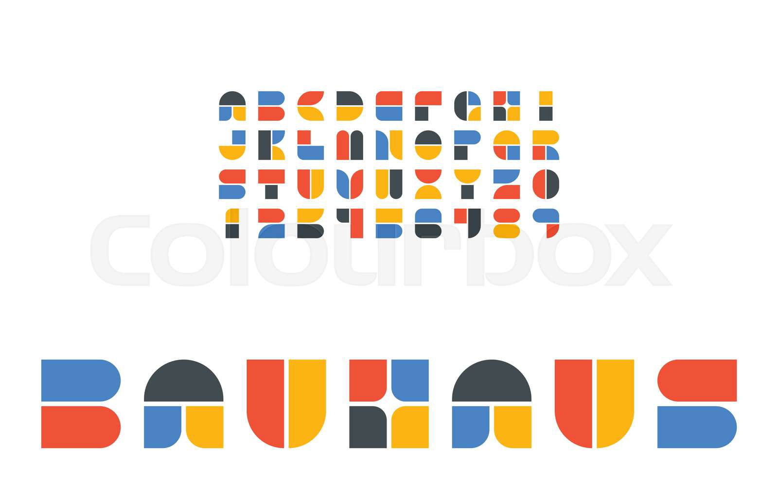 Bauhaus alphabet stylized vector illustration, geometric typ