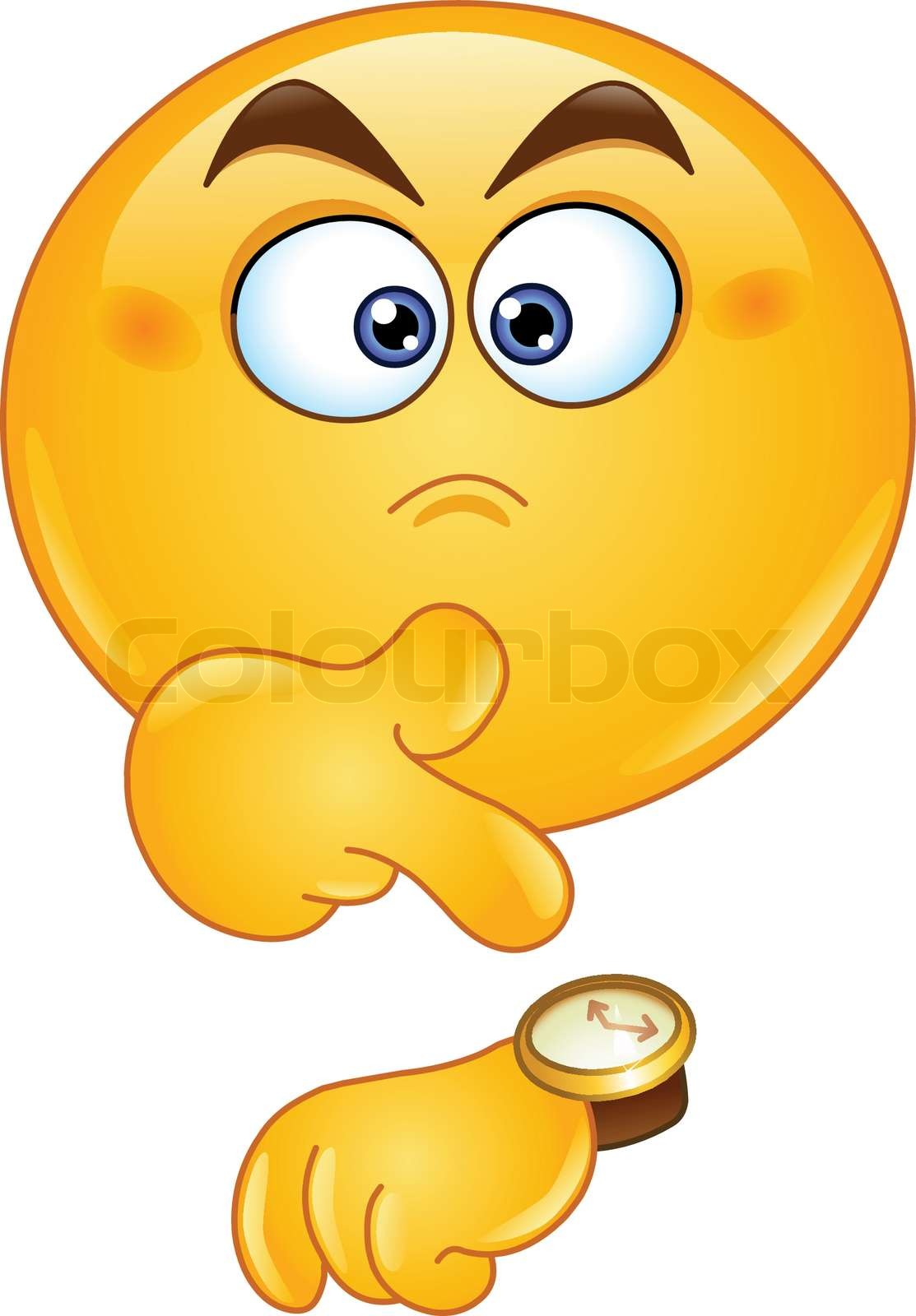 Emoticon pointing at watch Colourbox
