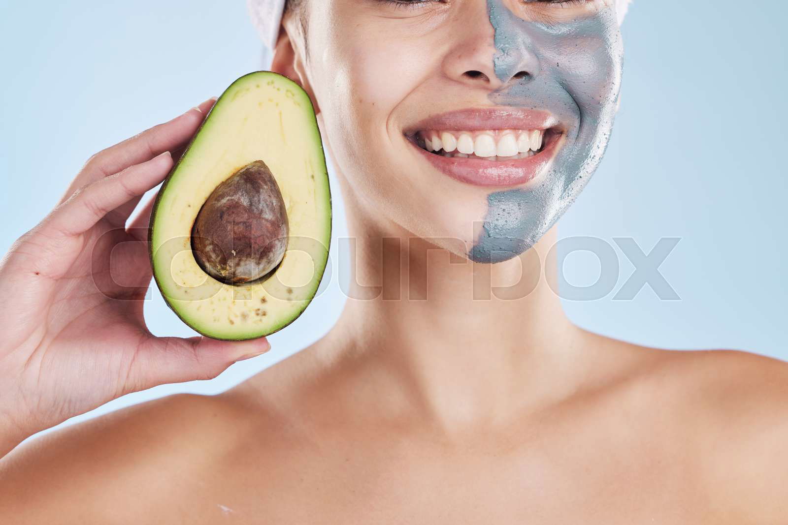 Skincare beauty and woman with avocado face mask peel for d Colourbox