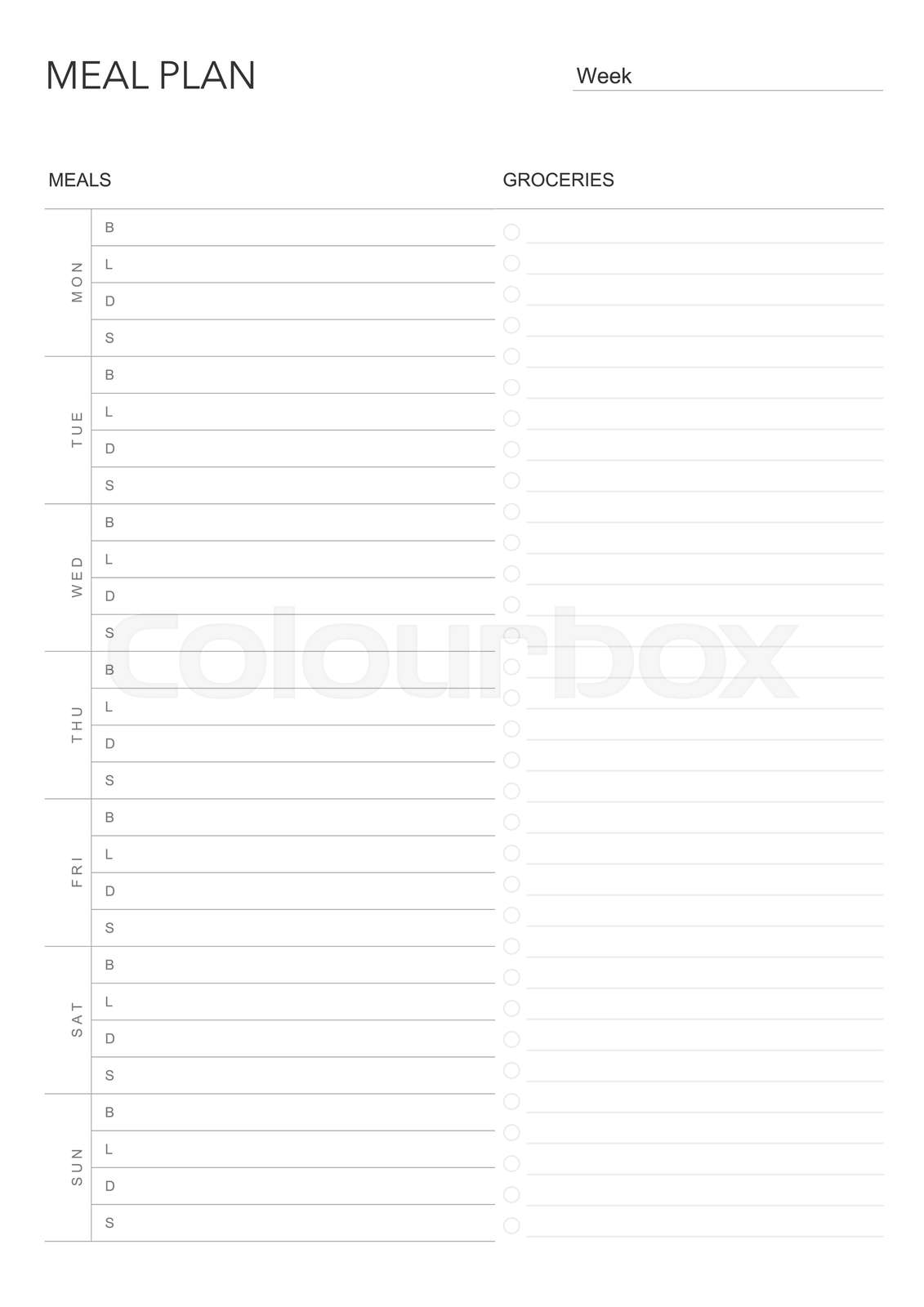 Meal plan minimalistic weekly meal planner printable templa colourbox