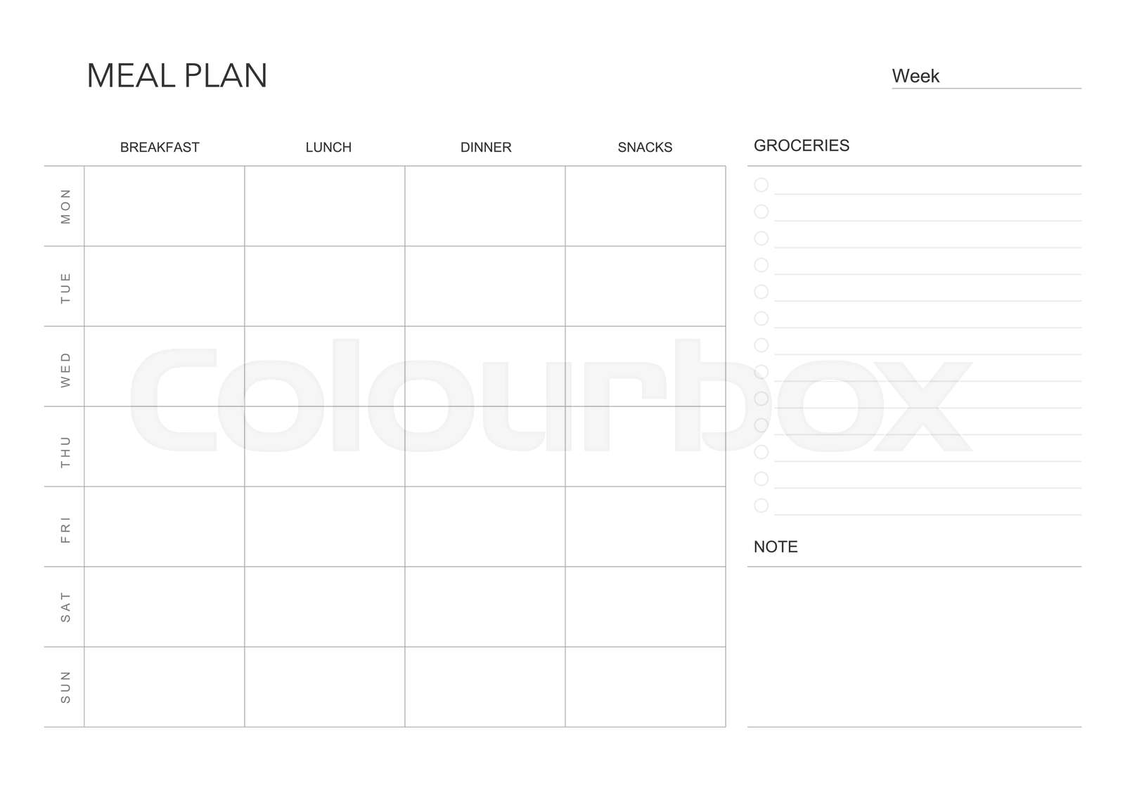 Meal plan minimalistic weekly meal planner printable templa colourbox