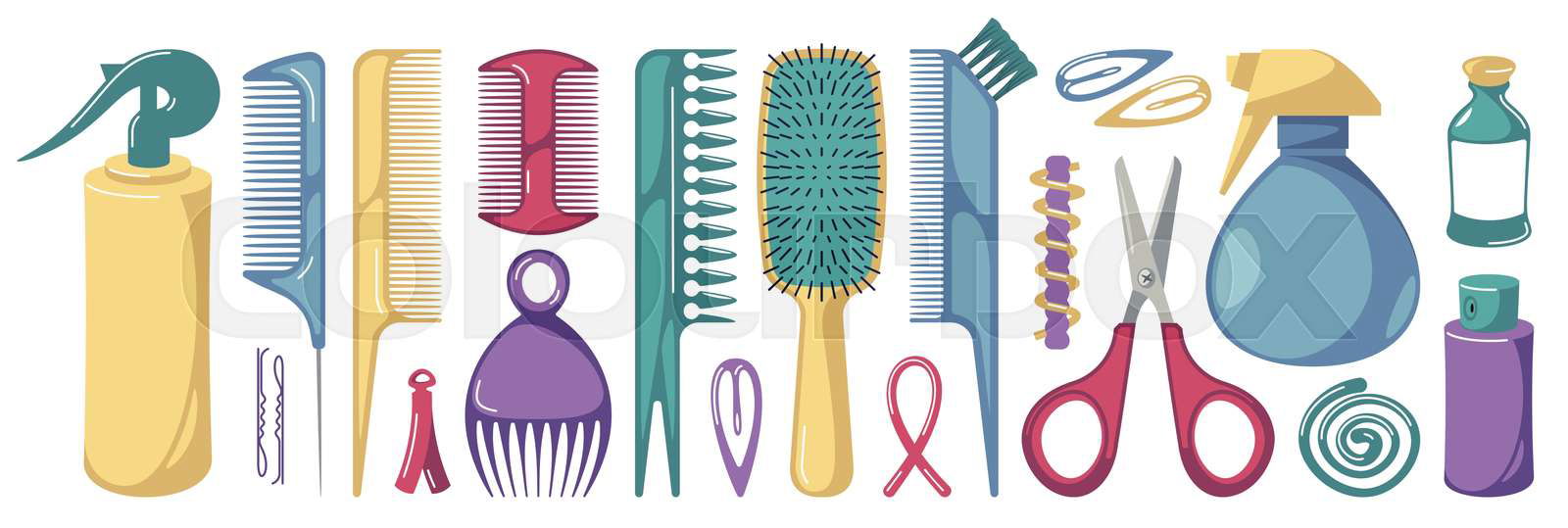 Hair styling tools. Cartoon professional hairdresser equipme Colourbox