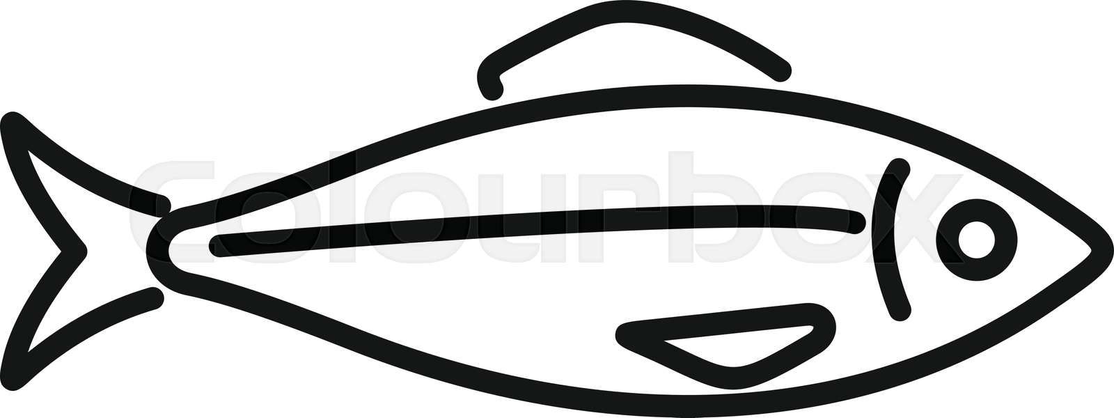 Simple black and white line drawing of a fish swimming to th Colourbox