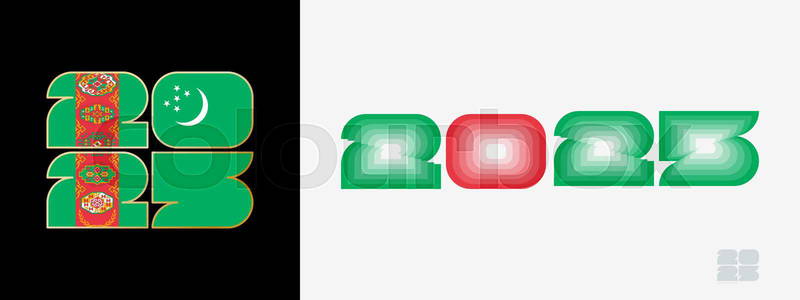 Year 2025 with flag of Turkmenistan and in color palate of T | Colourbox