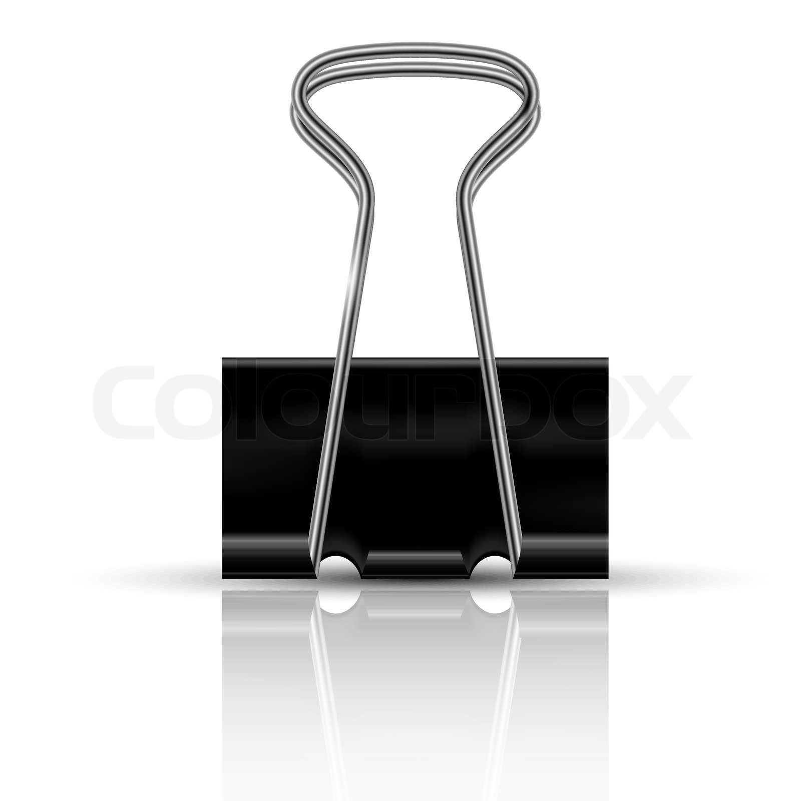 Black metal binder clips on white background Colourbox